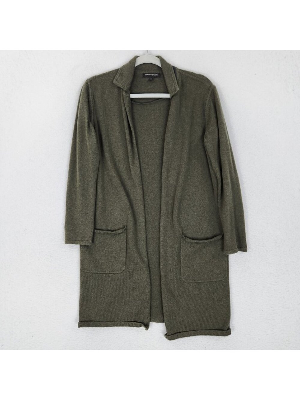 Banana Republic Sweater Womens XS Green Knit Duster Cardigan Open Front Pockets